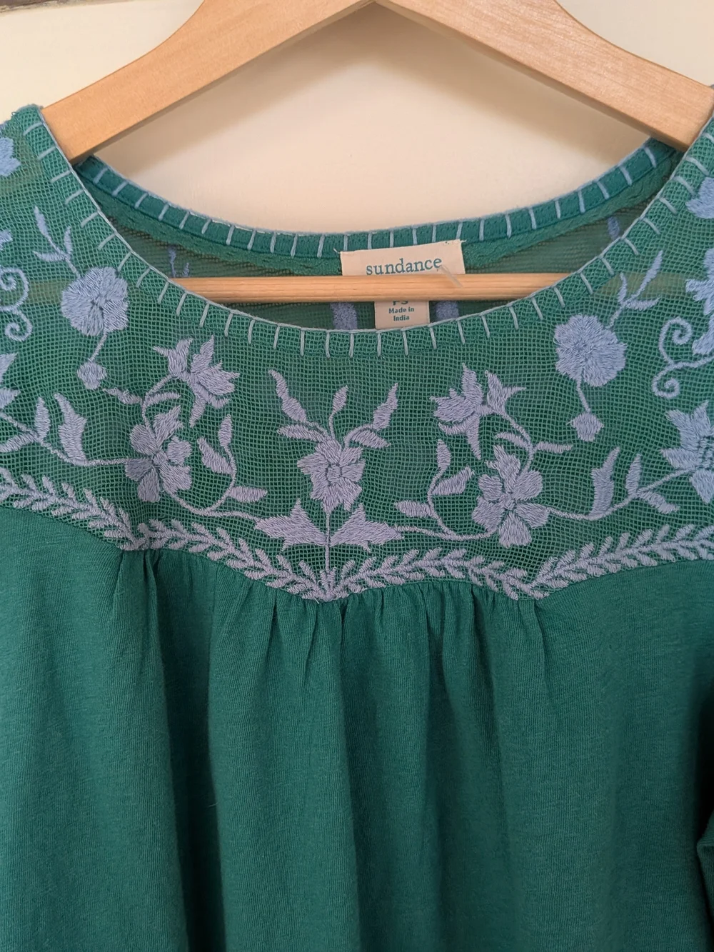 Madewell Teal Puff-Sleeve Embroidered Yoke Top